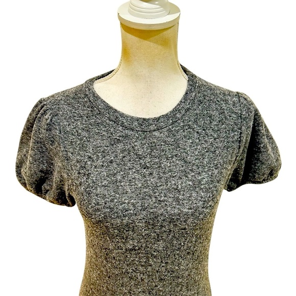 Zara charcoal Gray Puff Sleeve Fitted knit top raw edge size small - Picture 4 of 9